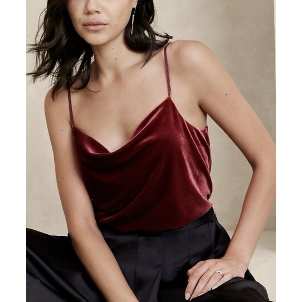 Banana Republic Draped Cowl Neck Velvet Cami Top Maroon Red Women's Small